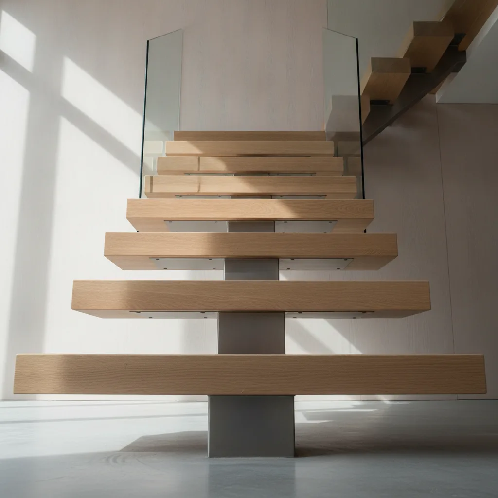 escalier limon central acier bois