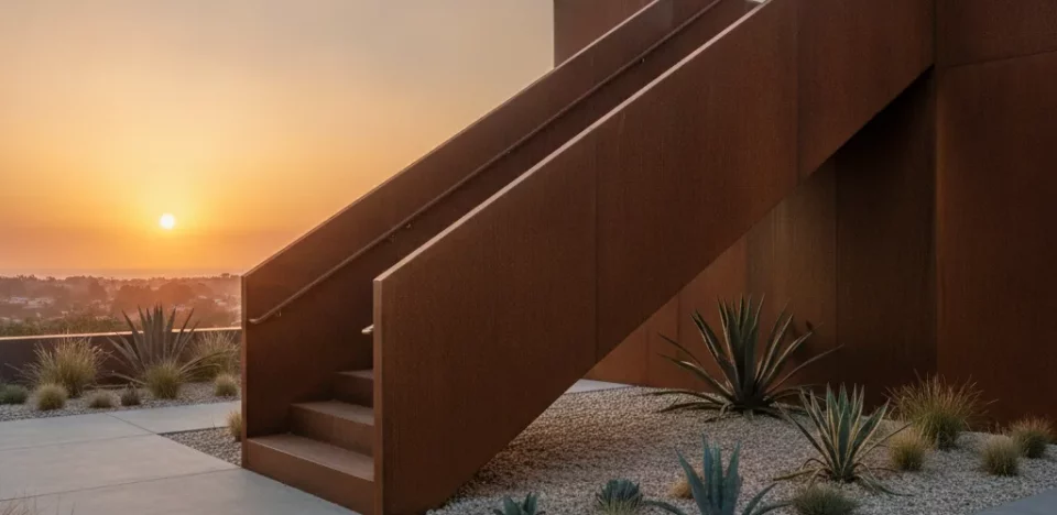 Escalier extérieur en acier Corten | guide complet 2026 - acier corten escalier exterieur