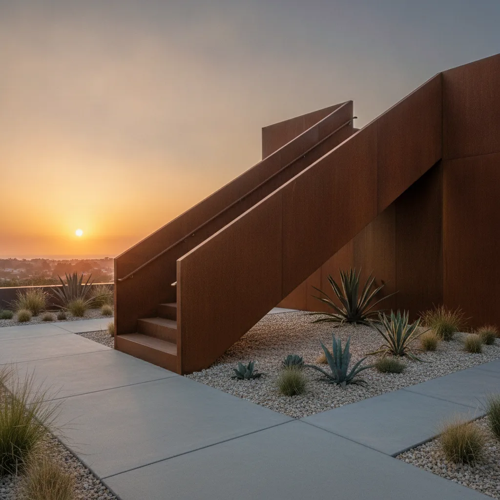 Escalier extérieur en acier Corten | guide complet 2026 - acier corten escalier exterieur
